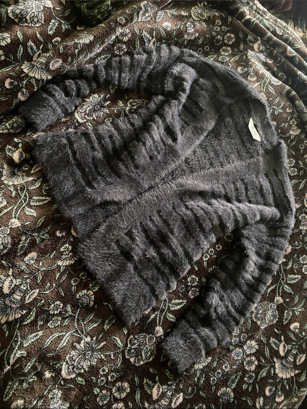 Fluffy Black/Purple Striped Crewneck Sweater